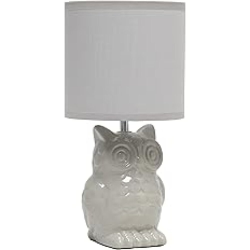 12.8" Tall Ceramic Owl Bedside Table Desk Lamp w Matching Fabric Shade Lighting